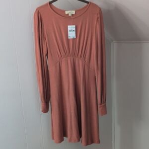Madewell Long-Sleeve Empire-Waist Dress in Dusty Rose